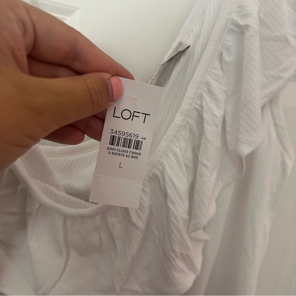 LOFT White One-Shoulder Ruffle Tank Top - Picture 3 of 6